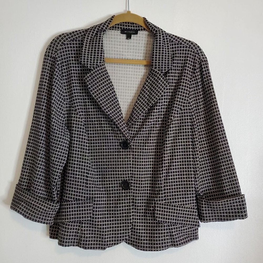 Boxy Stretchy Flattering Layering Black White Plaid Blazer Women Size XLP